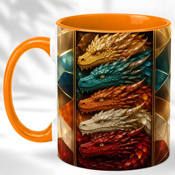 Stacked Dragon Coffee Mug, Fantasy Dragon Mug, Ceramic 11 oz