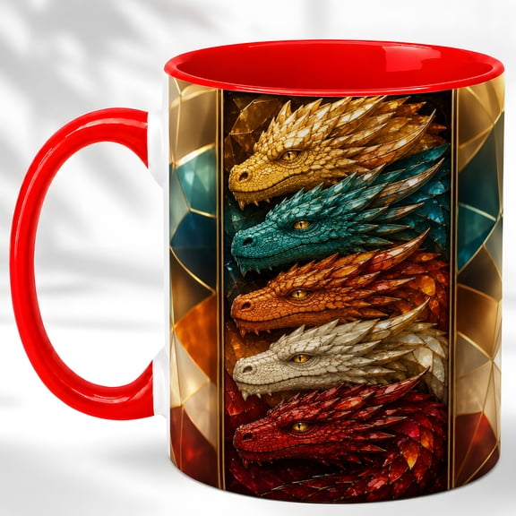 Stacked Dragon Coffee Mug, Fantasy Dragon Mug, Ceramic 11 oz