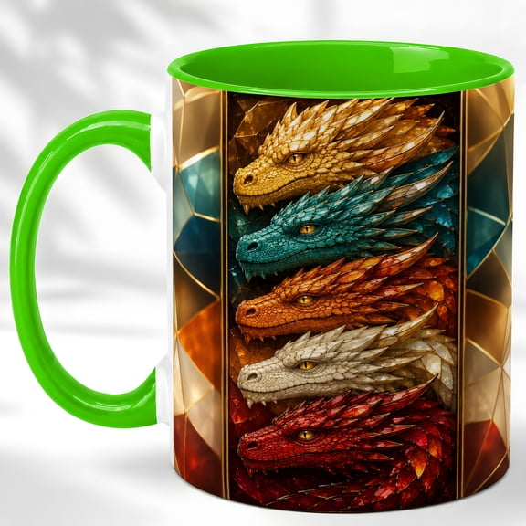 Stacked Dragon Coffee Mug, Fantasy Dragon Mug, Ceramic 11 oz