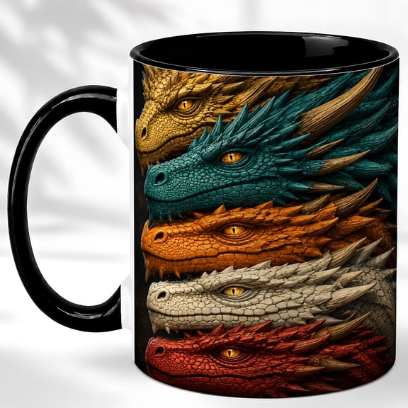 Stacked Dragon Coffee Mug, Mythic Dragon Mug, Ceramic 11 oz