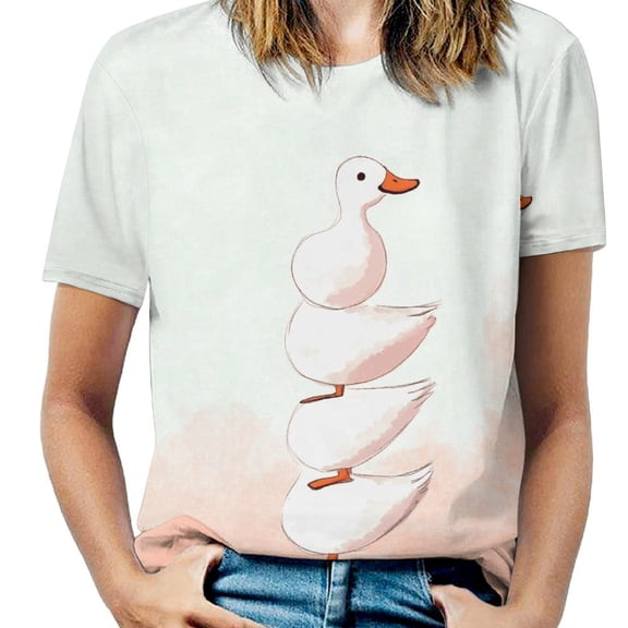 Stacked Ducks Art T Shirts Basic T-Shirt Short Sleeve Ladies Tee Shirt Summer Graphic Clothing