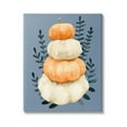 thumbnail image 1 of Stacked Fall Pumpkins Botanical Leaves Blue Background Botanical & Floral Painting Gallery-Wrapped Canvas Print Wall Art, 1 of 5
