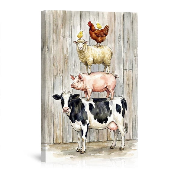 Stacked Farm Animals Rustic Farmhouse Canvas
