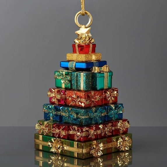 Taicans Stacked Gift Boxs Christmas Ornaments - Shatterproof Resin Nesting Decor,Colorful Cartoon Holiday Home Decor for Xmas Tree,Party & Wedding，Unique Xmas Gift