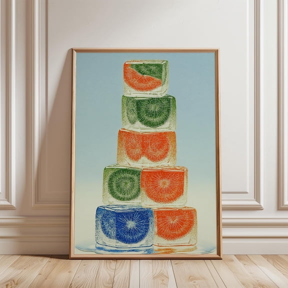 Stacked Jelly Cube Poster, Red Green Blue Abstract, Modern Graphic Wall Art, Poster Only