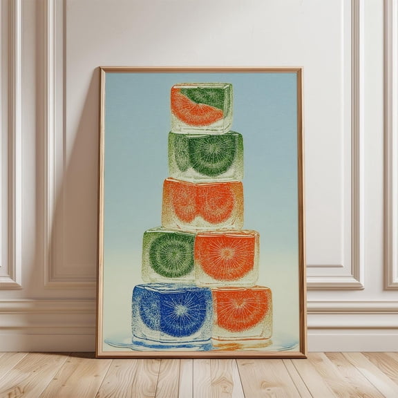 Stacked Jelly Cube Red Green Blue Abstract Modern Graphic Wall Art Unframed Paper Print