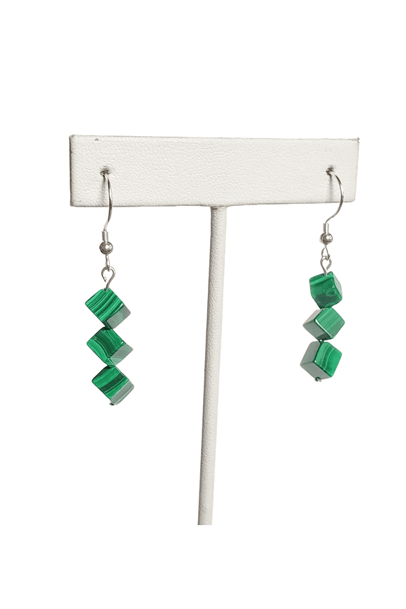 Stacked Malachite Cubes with Sterling Silver Earrings