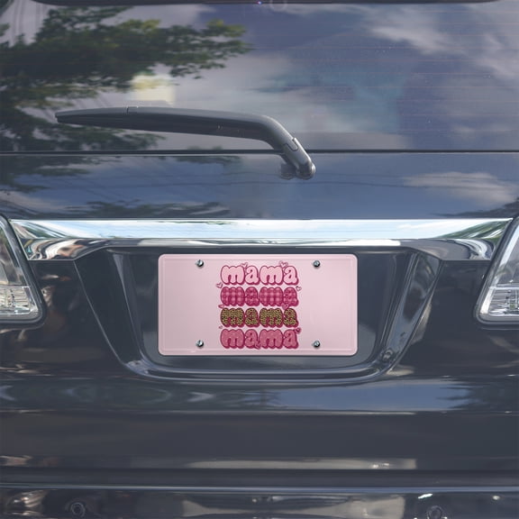 Stacked Mama Leopard & Plaid License Plate, Light Pink 6x12in Car Tag, Waterproof Pre-Drilled Vanity Plate for Mom