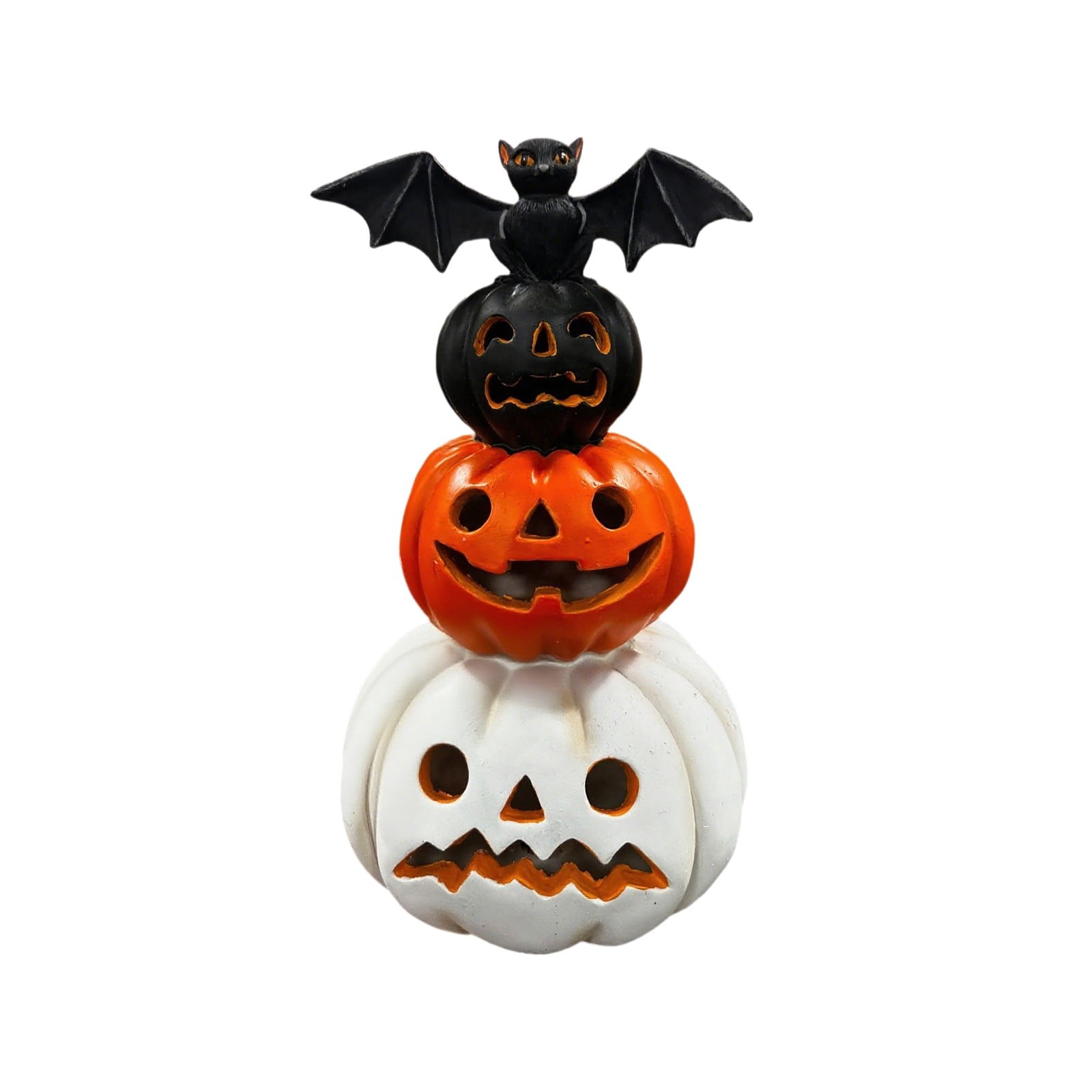 Stacked Orange and Black Halloween Pumpkins with Bat Decoration ...