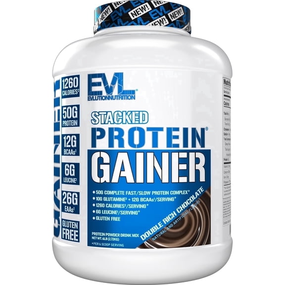 Stacked Protein Gainer, Double Rich Chocolate, 6 lbs (2.72 kg), EVLution Nutrition