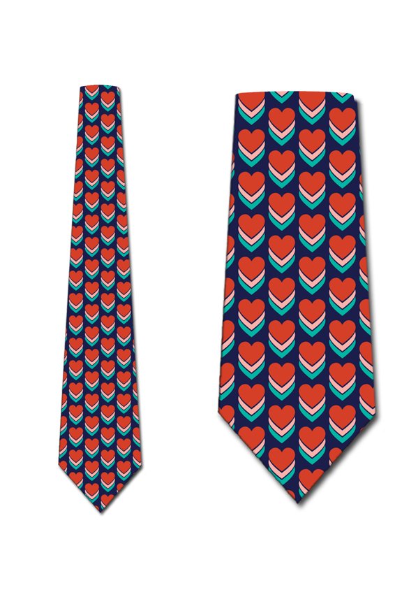 Stacked Retro Hearts Necktie Mens Tie by Three Rooker