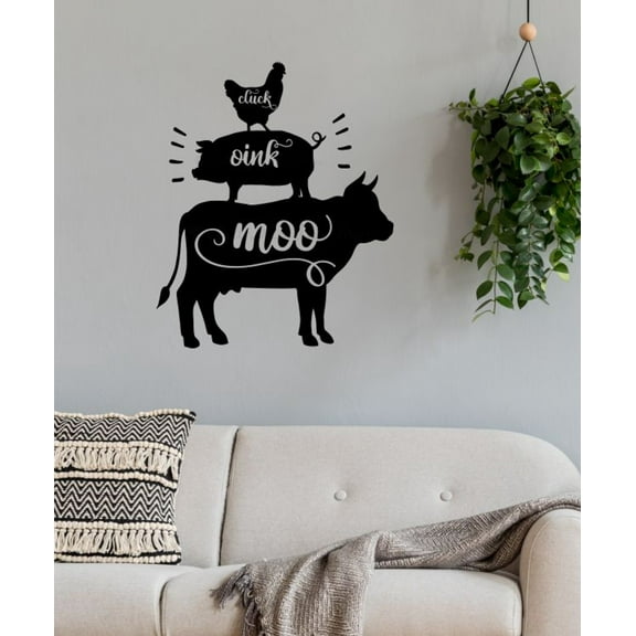 Stacked Rooster Pig Cow Cluck Oink Moo Quote Decals for Wall - Die-Cut Vinyl Wall Art - Rustic Farmhouse Wall Art Decor - Kitchen Wall Stickers - Inspirational Vinyl Decals, 23x19-Inch, Black