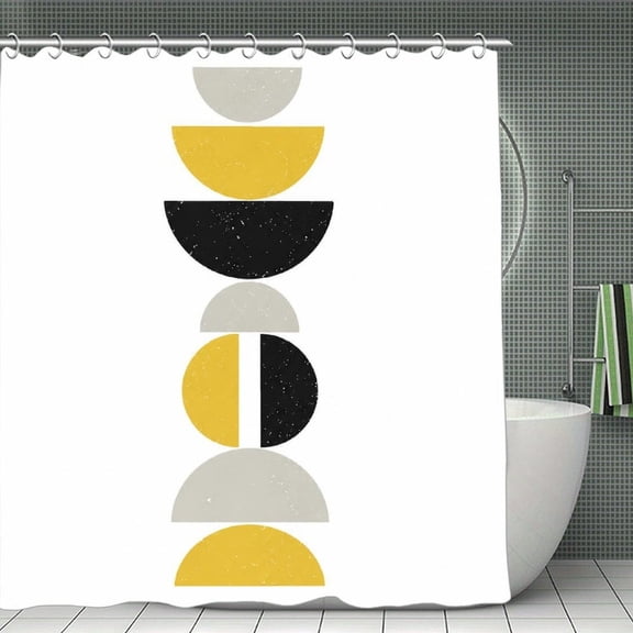 Stacked Semicircles Totem Print Shower Curtain,Cloth Fabric Waterproof Polyester Bathroom Home Decor Set with Hooks 70.8×70.8Inch
