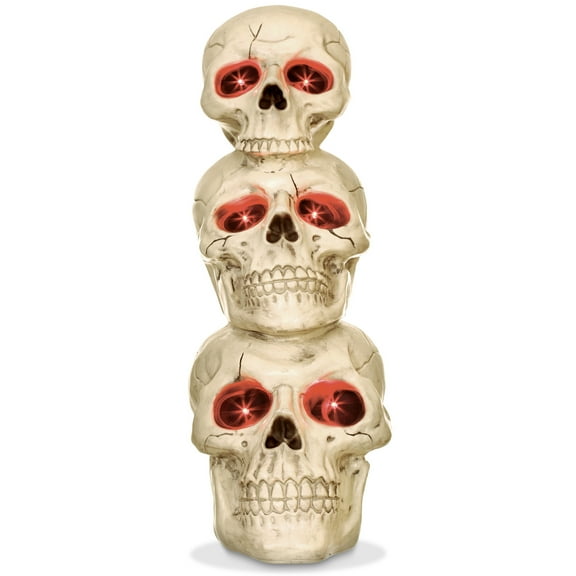 Stacked Skulls with LED Eyes and Sound, 27.5" Scary Skeleton Indoor Decor