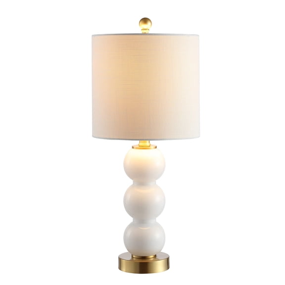 Stacked Sphere Table Lamp ,Rotary Switch, Glass, Contemporary Metal Bedside Nightstand Light, Linen Shade, Rotary Switch, LED Bulb Included