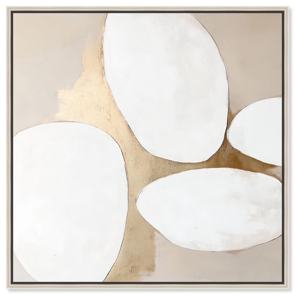 Stacked Stones III Canvas Boho Abstract Art by Art Remedy, Silver Frame, 40 x 40