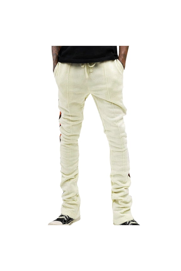 Stacked Sweatpants for Men Workout Jogger Gym Trousers Side Stripes Casual Drawstring Sweat Pants