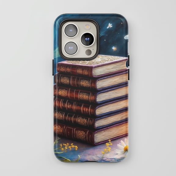 Stacked Vintage Books For All iPhone Series Protective Phone Case Fantasy Literary Dark Blue Brown