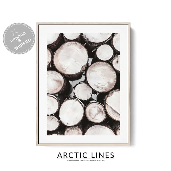 Stacked White Wood Logs Print Nordic Minimalist Texture Wall Art ...