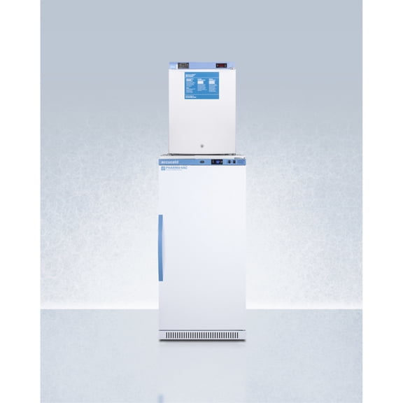 Stacked vaccine refrigerator-freezer combination