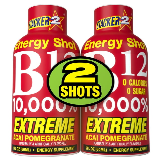 Stacker 2 B12 10,000 Energy Shot Acai Pomegranate, 2 fl oz, 2 count