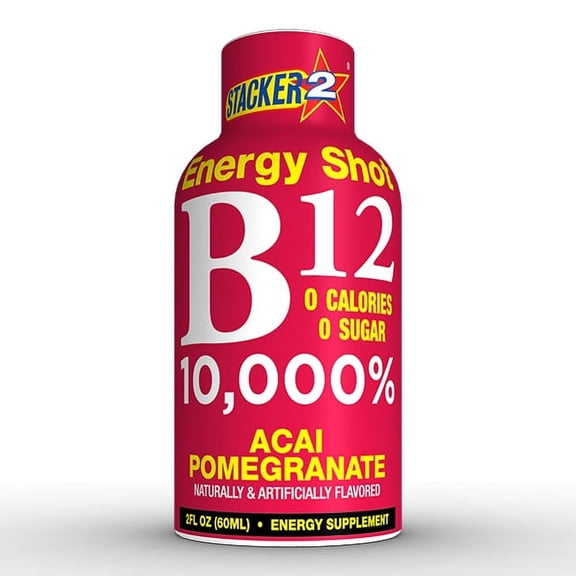 Stacker 2 B12 Energy Shot, Acai Pomegranate, 2 Fl Oz (Innerpack of 12)