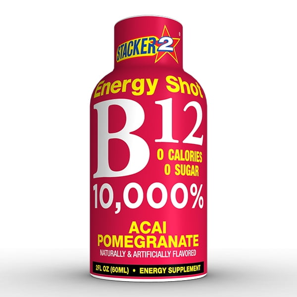 Stacker 2 B12 Energy Shot, Acai Pomegranate, 2 Fl Oz (Innerpack of 12