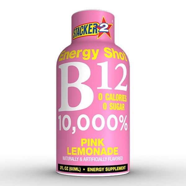 Stacker 2 B12 Energy Shot, Pink Lemonade, 2 Fl Oz
