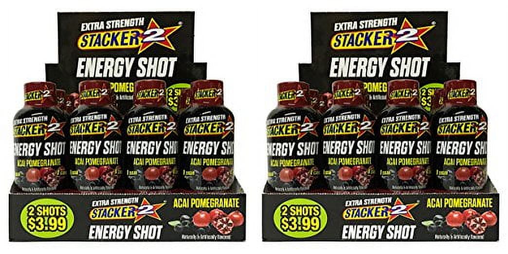 Stacker 2 Energy Shot, ?EXTRA STRENGTH' Acai Pomegranate, 2Ounce