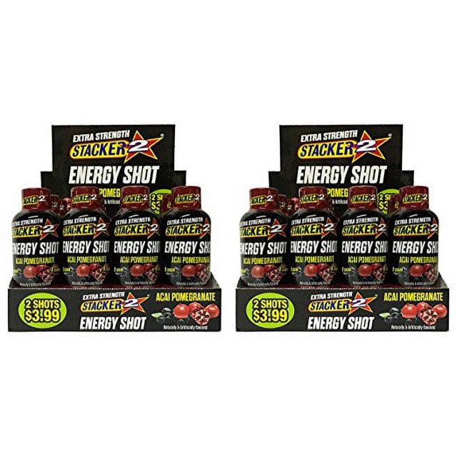 Stacker 2 Energy Shot, ?EXTRA STRENGTH' Acai Pomegranate, 2Ounce