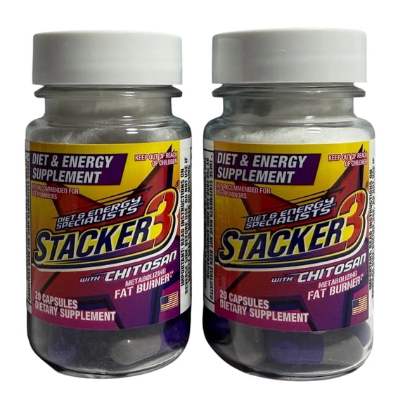 Stacker 3 Metabolism Booster & Energy Supplement, 20-Count Capsules, 2-Pack Value Bundle