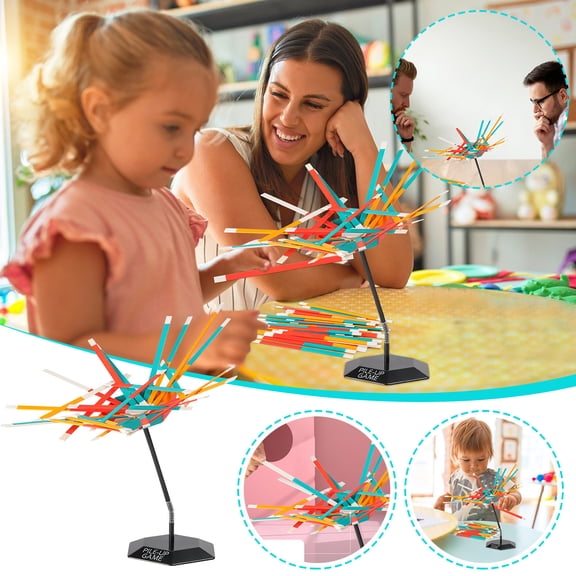 Stacking Balance Game 10 Inch with Colorful Sticks, Wooden Block Tower Family Board Game for Kids Adults, Interactive Party Toy Gift