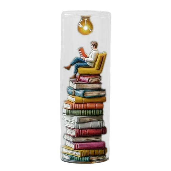 Stacking Book Light With Glass Shade, Reading Corner Decorative Night Light, Artistic Home Lighting Ornament