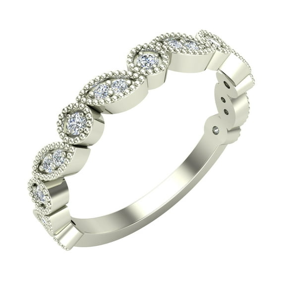 Stacking Circle and Marquee Designer Milgrain Round Diamond Wedding Band 0.21 CTW 14K White Gold