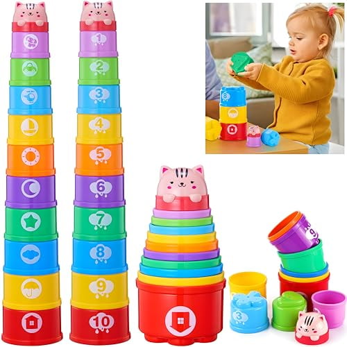 Stacking Cups Baby Toy Set,Nesting Stacking Toys for Toddlers 1-3 Montessori Toys for 1 Year Old Babies 6-12-18 Month Stackable Number Blocks Infant Sensory Bath Easter Basket Stuffers Gifts