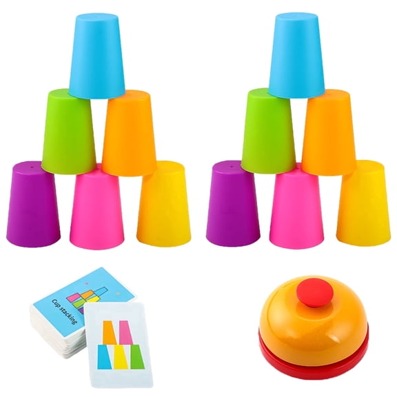 WOBOX Speed Stacking Cups Game Set - Family Interactive 12 Quick Cups with 54 Cards & 1 Bell, Educational Color Matching Toy for Kids & Adults