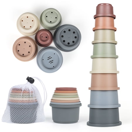 Stacking Cups for Rabbits, 8PCS Stackable Bunny Toys, Plastic Pet Nesting Snack Cup, Chinchilla, Guinea Pig and Parrot Enrichment Toys for Hiding Food and Playing