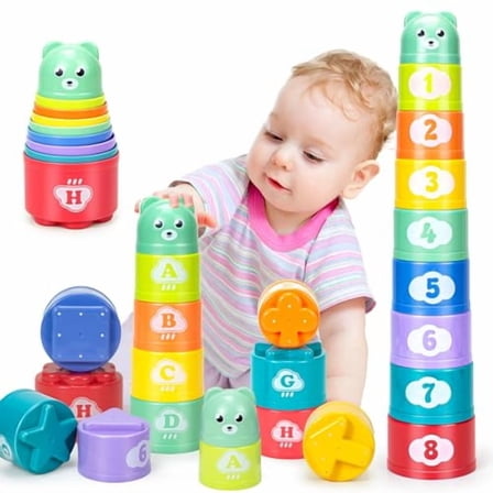 Stacking Cups Toys for Toddlers,Baby Toys Stacking Cups & Soft Blocks Teething Toy for Babies Montessori Educational or Bath Fun