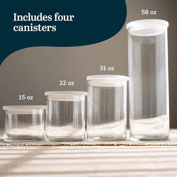 Stacking Cylinder Glass Jars Set of 4 with Airtight Lids for Kitchen Food Storage