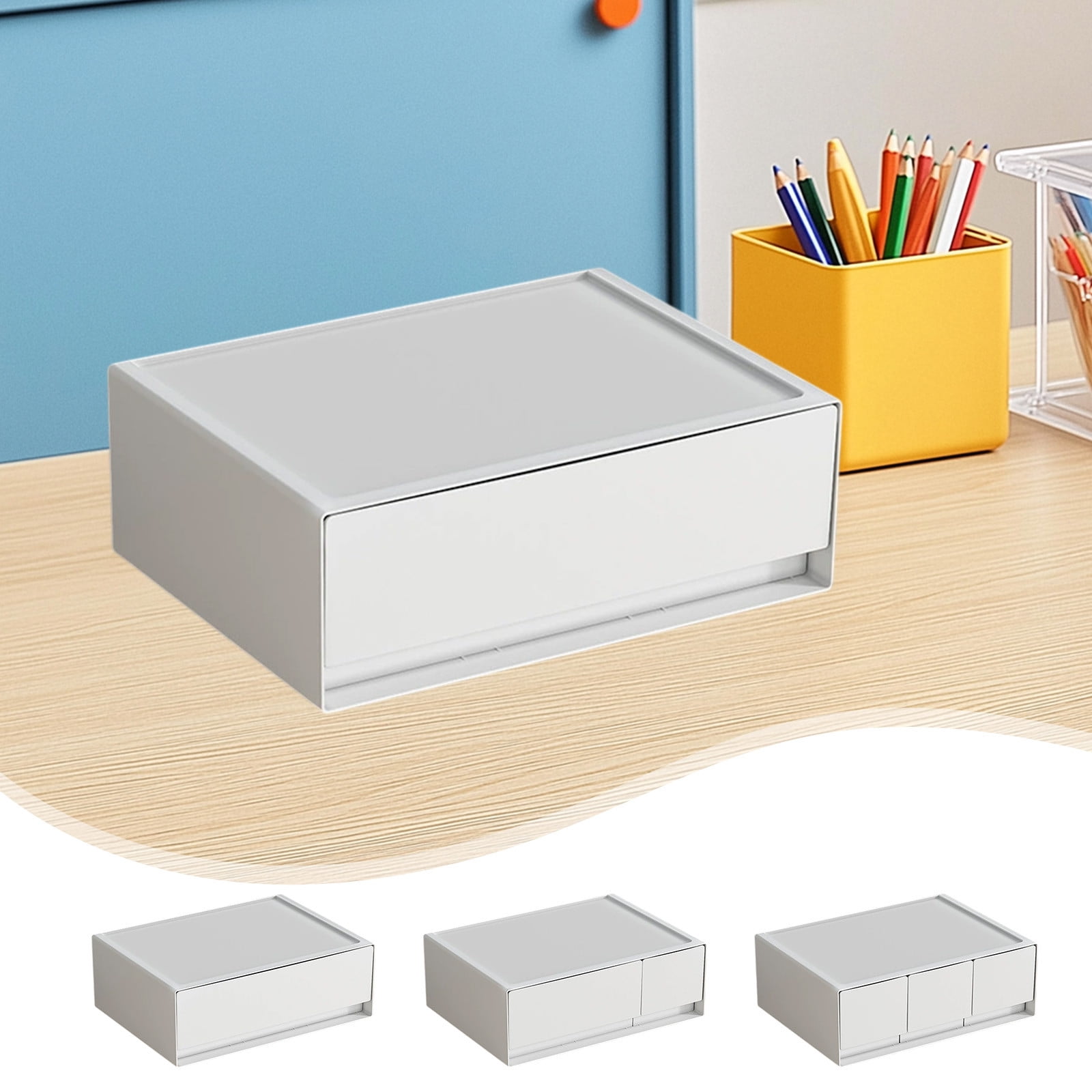 Stacking Desktop Drawer Organizer | Modular White Plastic Storage Box ...