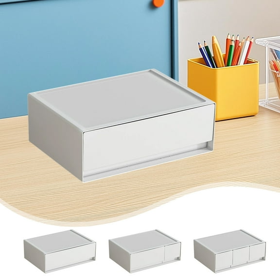 Stacking Desktop Drawer Organizer | Modular White Plastic Storage Box | Space-Saving Vertical Stack Design | 9 x 6.7 x 3.1 in | Smooth Glide Drawer | 1 Piece | Durable