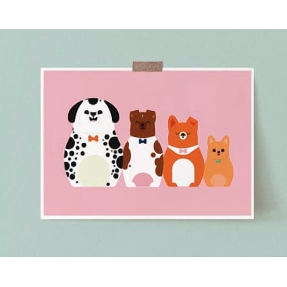 Stacking Dog Poster Dalmatian Chihuahua Corgi Mix Pink A3 , Poster Print Only