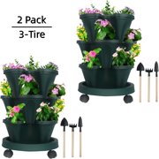 Stacking Flower Pot - Space Saving 3-Tier Indoor Outdoor Vertical Stackable Plastic Herb and Flower Planters - Green,2 Set