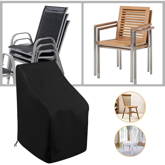 Stacking Outdoor Chair Cover Waterproof, Outdoor Patio Furniture Covers for Stacked Chairs, Lounge Chair Covers for All Weather Protection, Black