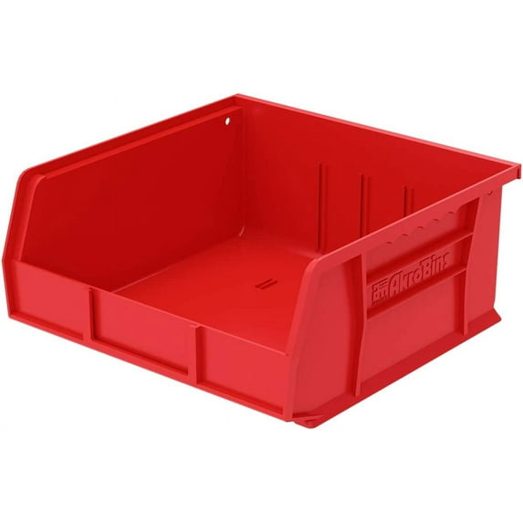 Akro-Mils 30235 AkroBins Plastic Storage Bins, Space-Saving Stackable Bins for Garage, Pantry, Craft Organization, 11-" x 11-" x 5-", Red, 6-Pack