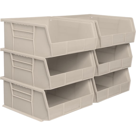 Akro-Mils 30235 AkroBins Plastic Storage Bins, Space-Saving Stackable Bins for Garage, Pantry, Craft Organization, 11-Inch x 11-Inch x 5-Inch, Stone, 6-Pack