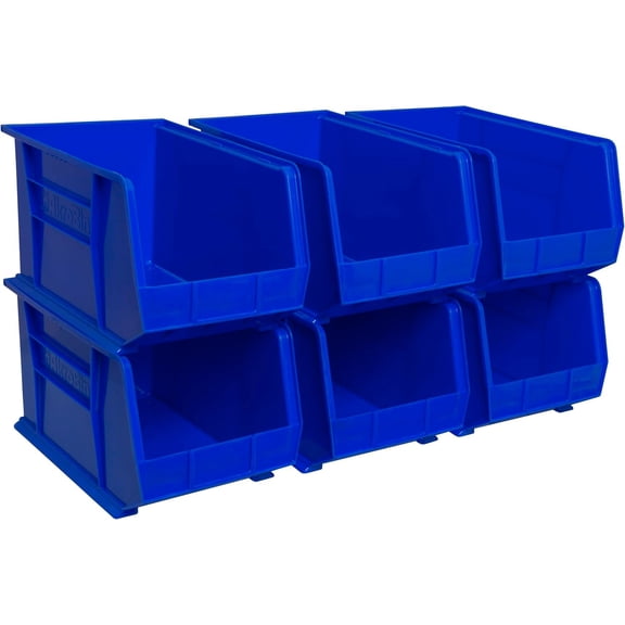 Akro-Mils 30260 AkroBins Plastic Storage Bin Hanging Stacking Containers, (18-" x 11-" x 10-"), Blue, (6-Pack)