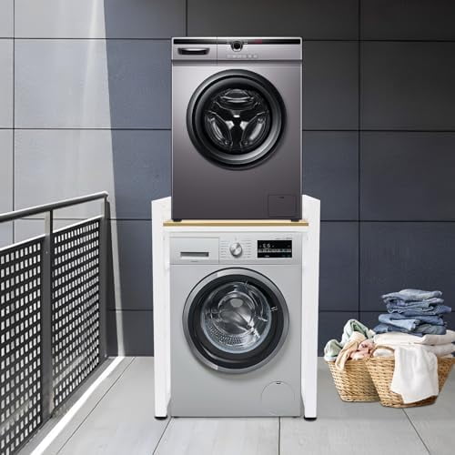 Stacking Rack Stand, Heavy Duty Over Washer&Dryer Shelves with Adjustable Shelf, Space Saver Stackable Storage Shelf for Laundry Room Apartments Bedrooms (White& Light Walnut)$$Tools & Hardware Other