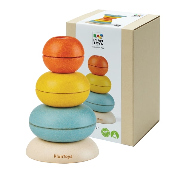 PlanToys Stacking Cups Ring Wooden Montessori Size and Colour Sorting Toy | Fine Motor, Early Math and Coordination Development | Eco Friendly Educational Activity for Toddlers