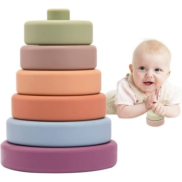 Stacking Rings 6pc Baby Stacking Blocks Soft Building Stacking Toys  Early Educational Montessori Sensory Toys for Infants-100% Safe Silicone